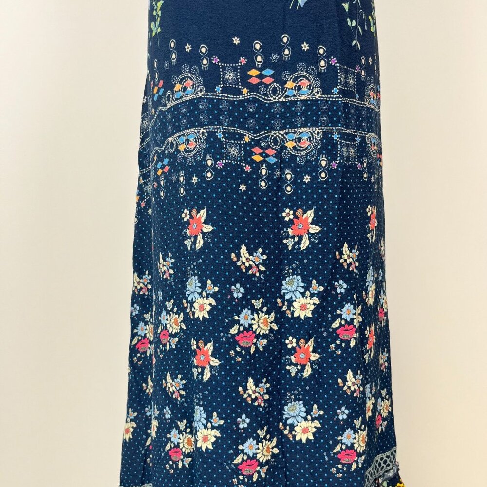 NWOT Johnny Was Blue Floral Elastic Waist Maxi Skirt Size S Pull-On - Picture 7 of 14